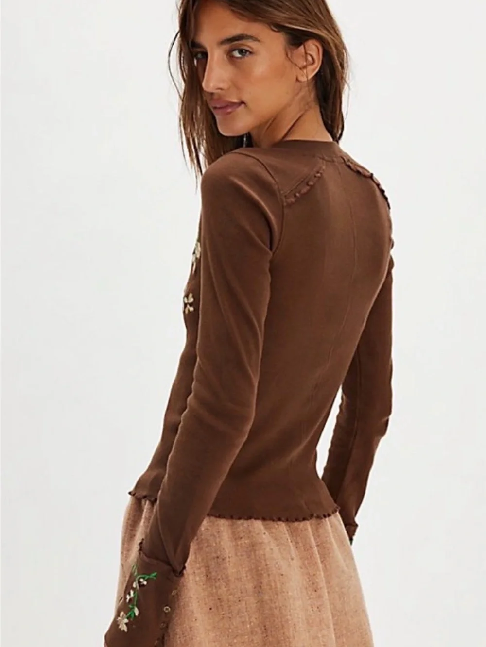 Free people FLEUR EMBROIDERED CUFF. NWOT. Brown